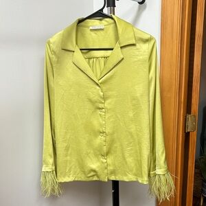 Vintage Lime Button Down Shirt with Feather Cuffs